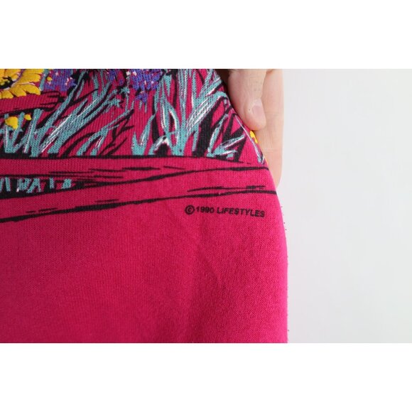 Vintage 90s Streetwear Womens Large Marco Island Flower Collared Sweatshirt USA - Picture 15 of 16